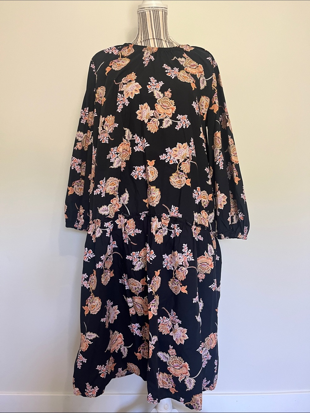 Who What Wear Black Maxi Dress with Peach Floral Print